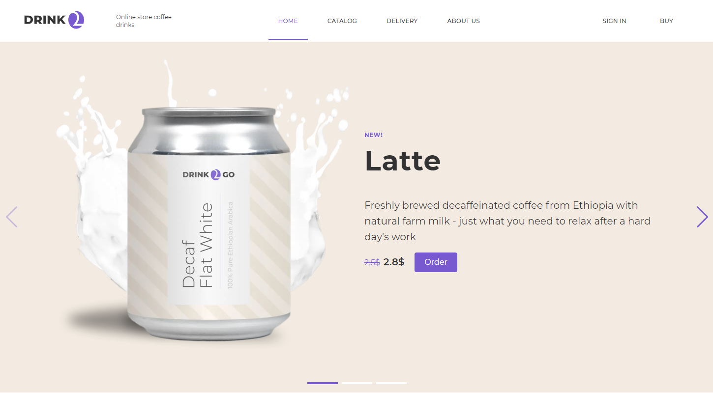 Screenshot of the 'Drink' website, a landing page for selling coffee drinks.